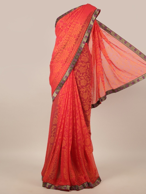 

Pothys Red & Gold-Toned Floral Printed Saree