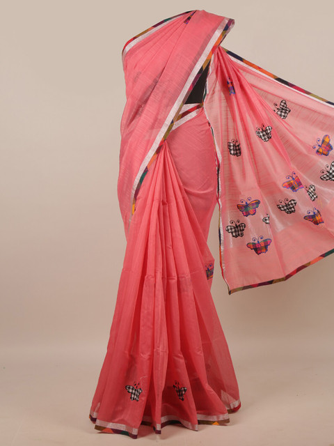 

Pothys Pink & Black Ethnic Motifs Embroidered Saree