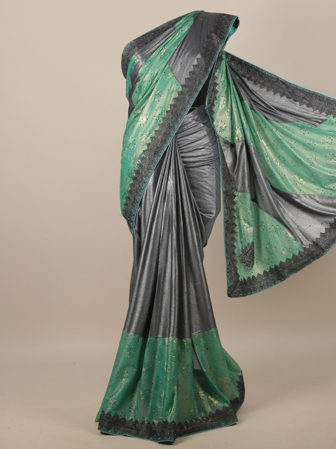 

Pothys Green & Grey Floral Beads & Stones Saree