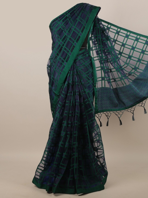 

Pothys Blue & Green Checked Tissue Saree