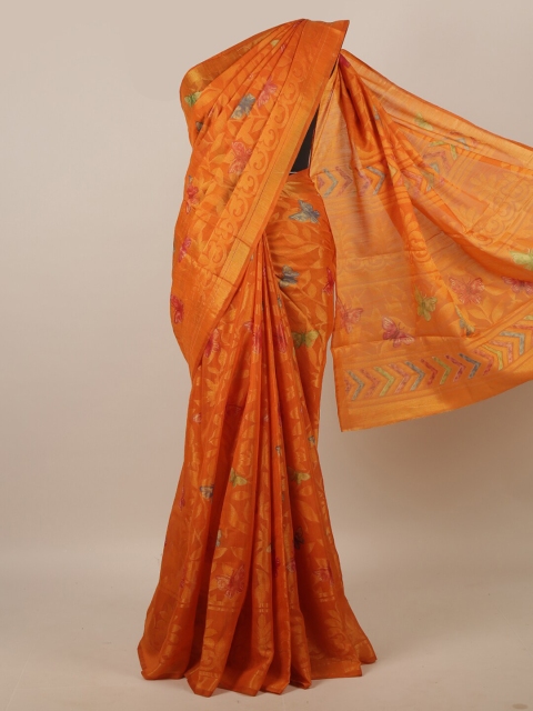 

Pothys Orange & Blue Floral Zari Jute Silk Saree