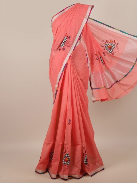 

Pothys Peach-Coloured & Black Ethnic Motifs Embroidered Saree