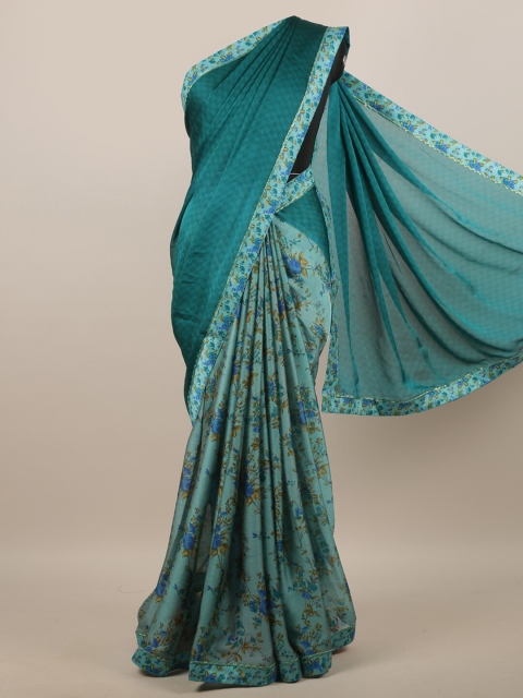 

Pothys Teal & Brown Floral Saree