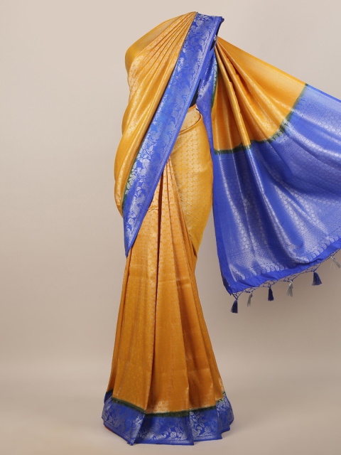 

Pothys Yellow & Blue Floral Zari Jute Silk Saree