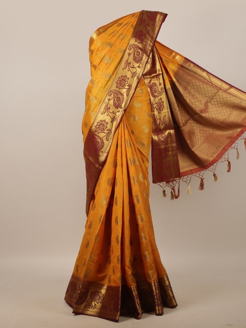 

Pothys Mustard & Brown Ethnic Motifs Jute Silk Saree
