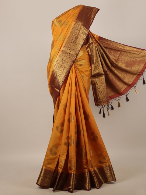 

Pothys Mustard Yellow & Gold-Coloured Ethnic Motifs Zari Jute Silk Saree