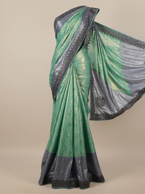 

Pothys Green & Grey Embellished Poly Chiffon Saree