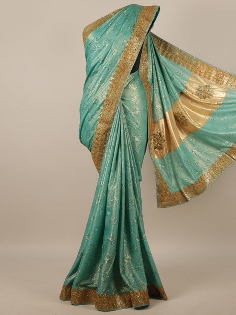 

Pothys Sea Green & Gold-Toned Floral Saree