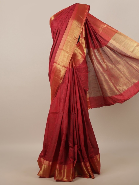 

Pothys Maroon & Gold-Toned Woven Design Jute Silk Saree