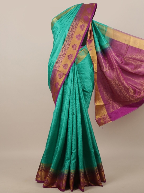 

Pothys Sea Green & Purple Woven Design Jute Silk Saree