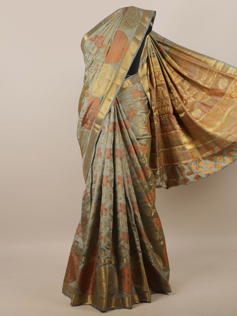 

Pothys Grey & Orange Woven Design Zari Jute Silk Saree