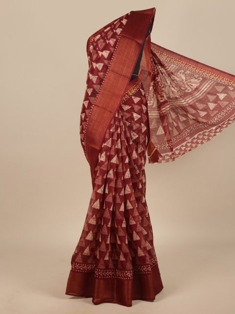 

Pothys Maroon & Beige Printed Zari Saree