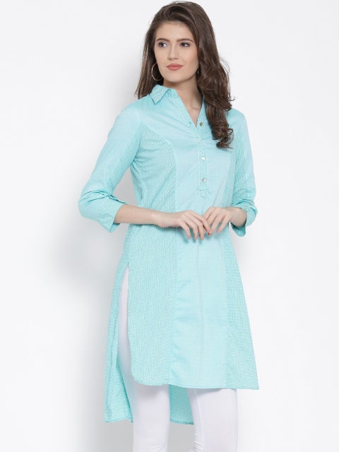 

Biba Women Blue Woven Design Straight Kurta