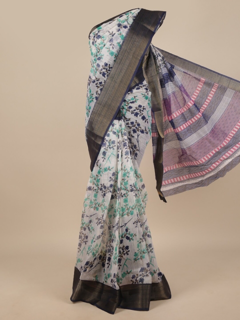 

Pothys White & Green Floral Zari Saree