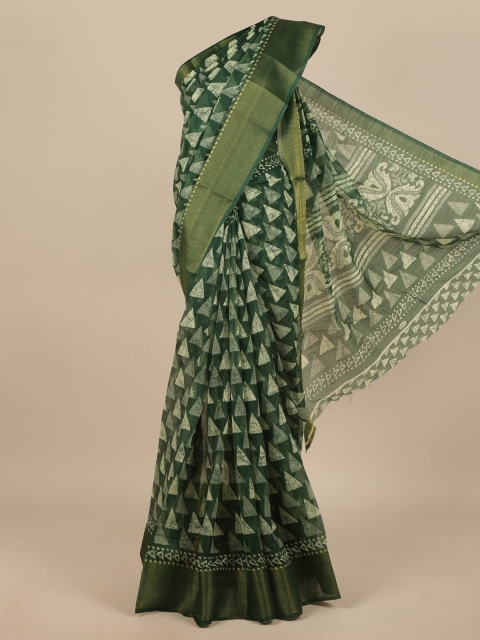 

Pothys Green & White Printed Zari Saree