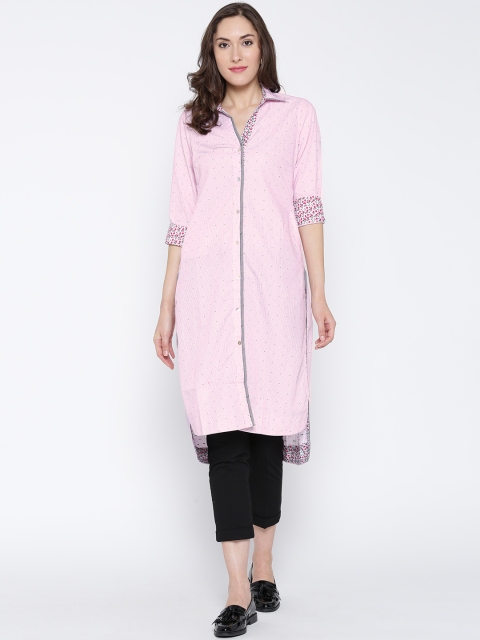 

Biba Women Pink Woven Design Straight Kurta