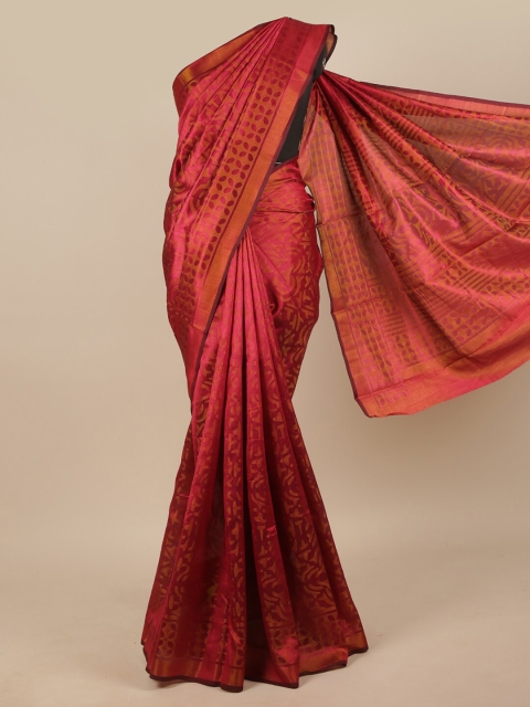 

Pothys Maroon & Gold-Toned Floral Zari Jute Silk Saree