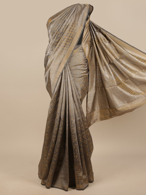 

Pothys Tan & Gold-Toned Ethnic Motifs Jute Silk Saree