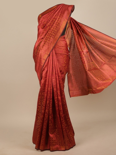 

Pothys Rust & Gold-Coloured Ethnic Motifs Brasso Printed Jute Silk Saree
