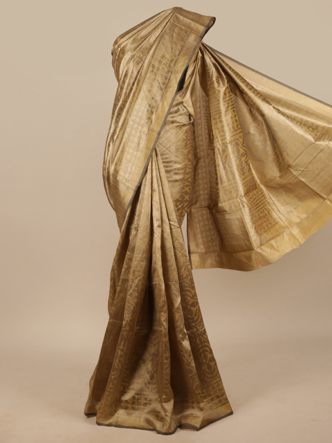

Pothys Tan & Gold-Toned Woven Design Zari Jute Silk Saree