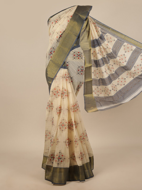 

Pothys Cream-Coloured Printed Cotton Blend Saree