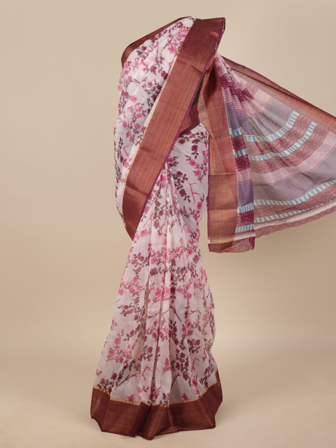 

Pothys White & Brown Floral Saree