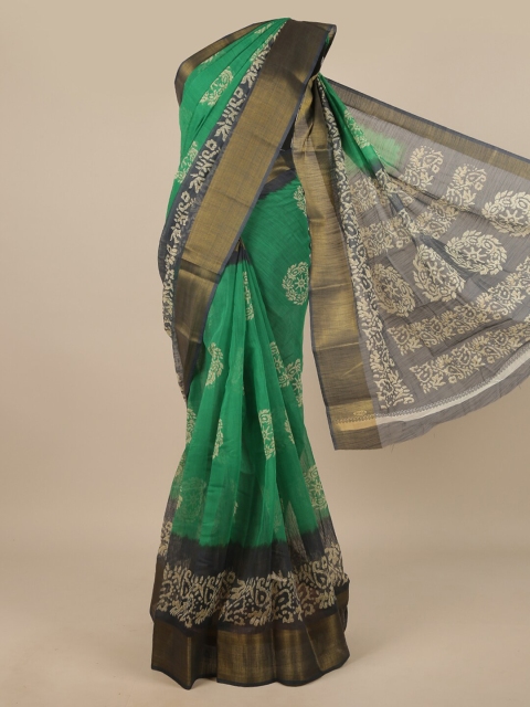 

Pothys Green & Navy Blue Ethnic Motifs Saree