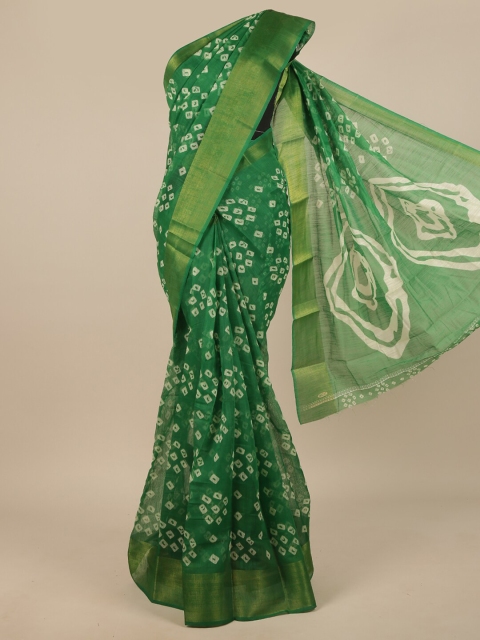 

Pothys Green & White Bandhani Printed Zari Saree