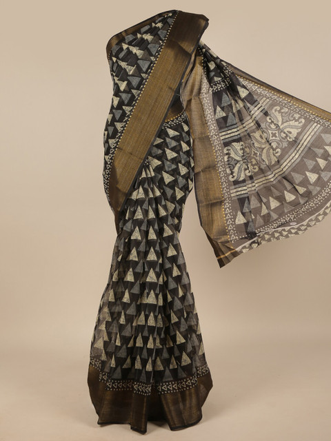 

Pothys Black & Yellow Printed Zari Saree