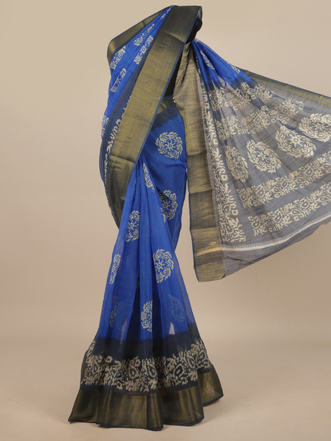 

Pothys Blue & Off White Ethnic Motifs Printed Zari Saree