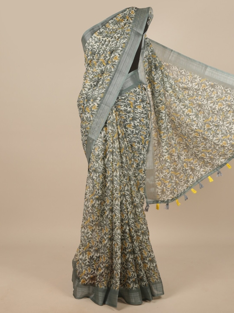 

Pothys Multicoloured Floral Printed Zari Linen Blend Saree, Multi