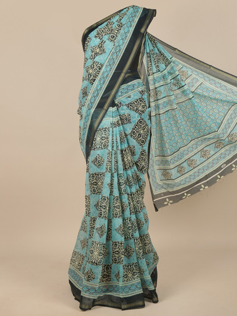 

Pothys Blue & White Ethnic Motifs Printed Zari Saree