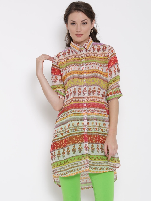 Biba Women Multicoloured Printed Sheer Straight Kurta available at myntra for Rs.449