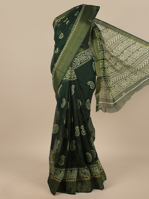 

Pothys Green & White Ethnic Motifs Zari Saree