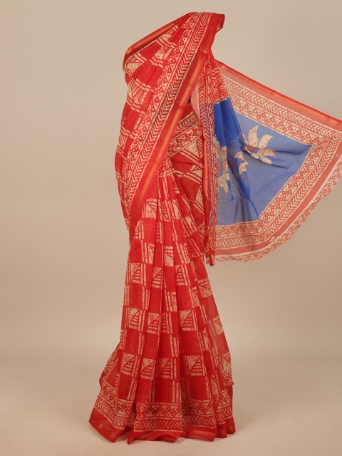 

Pothys Red & Blue Batik Zari Saree