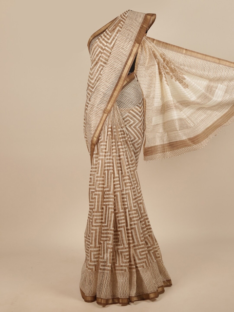 

Pothys Cream-Coloured & Brown Zari Jute Silk Saree