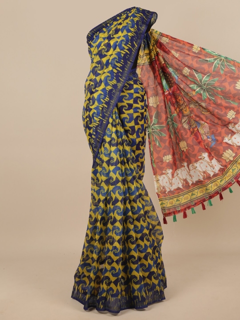 

Pothys Yellow & Blue Zari Saree