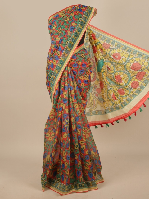 

Pothys Red & Green Kalamkari Zari Saree