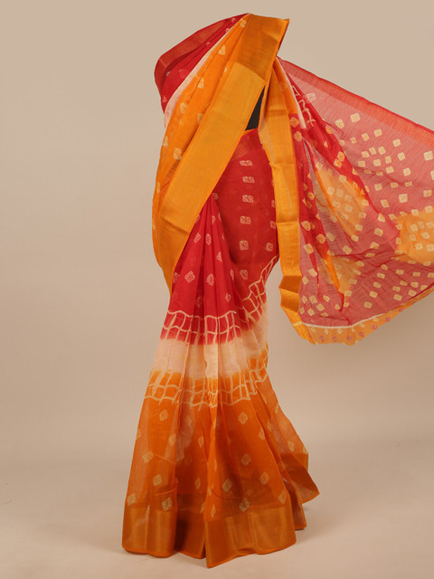 

Pothys Red & Orange Bandhani Zari Saree