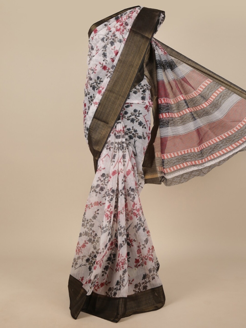 

Pothys White & Pink Floral Zari Saree