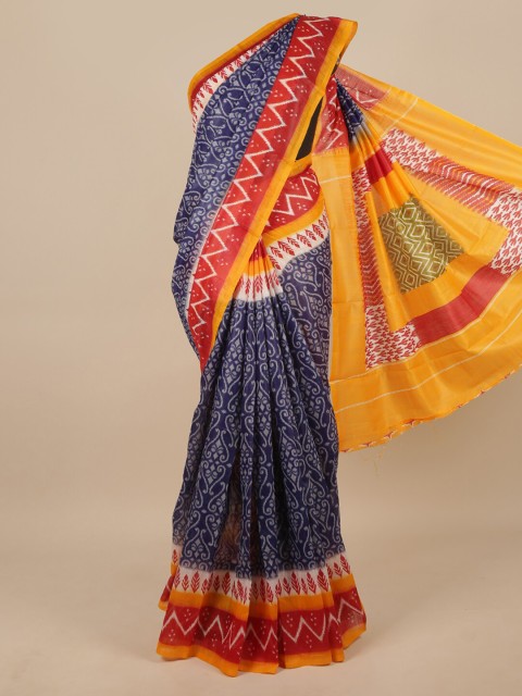 

Pothys Blue & Yellow Ethnic Motifs Jute Silk Saree