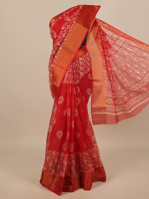 

Pothys Red & White Floral Zari Saree