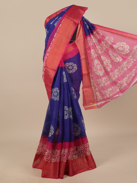 

Pothys Blue & Pink Ethnic Motifs Zari Saree