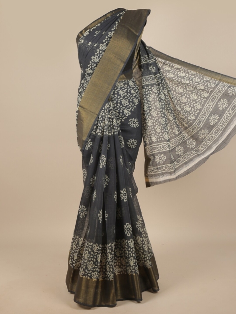 

Pothys Grey & White Ethnic Motifs Zari Saree