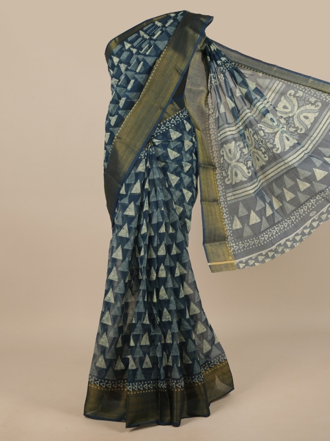 

Pothys Blue & White Batik Zari Saree