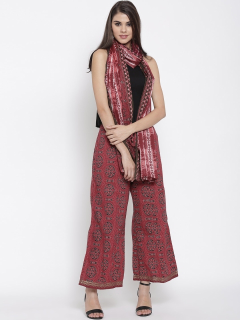 

Biba Women Maroon Printed Palazzo Trousers with Dupatta
