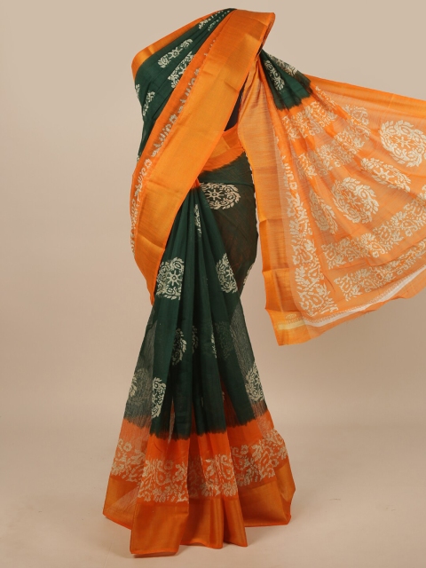 

Pothys Green & Orange Ethnic Motifs Zari Saree