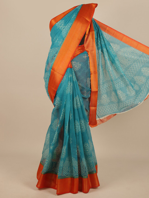 

Pothys Blue & Orange Zari Saree