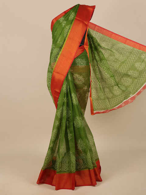 

Pothys Green & Red Ethnic Motifs Zari Saree