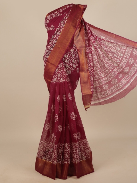 

Pothys Purple & White Floral Zari Saree